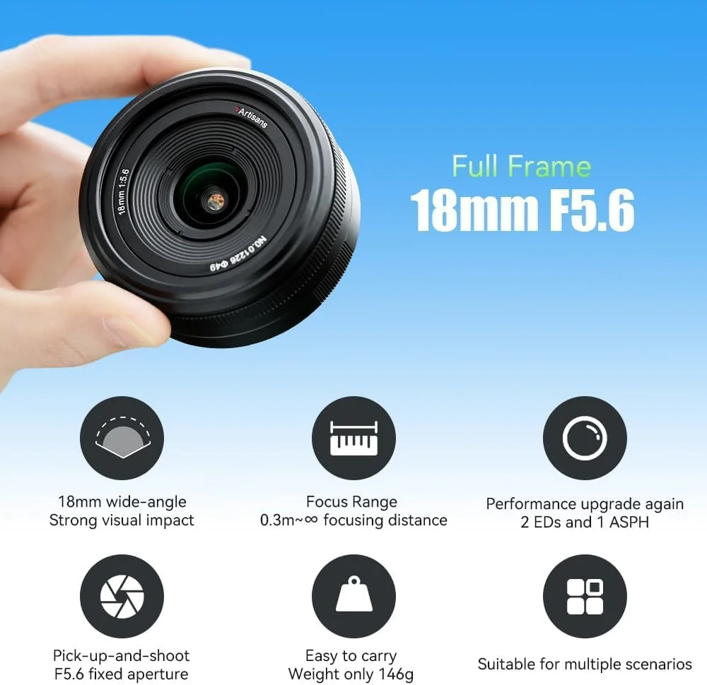 لنز دوربین 7artisans 18mm F5.6 فول فریم با زاویه دید فوق عریض و فوکوس ثابت سازگار با دوربین های بدون آینه Z Mount (مشکی)