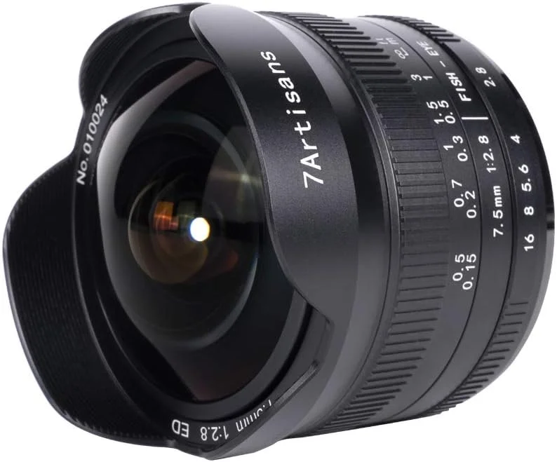 لنز فیش آی 7.5mm F2.8 II هفت آرتیسان APS-C با زاویه دید فوق عریض 190 درجه، لنز ثابت دستی، سازگار با دوربین های Fujifilm X-Mount مدل های X-A1, X-A2, X-at, X-M1, XM2, X-T1, X-T2, X-T10, X-Pro1, X-E1, X-E2 - مشکی