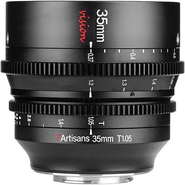لنز سینمایی 35 میلی‌متری 7artisans با زاویه دید عریض و دیافراگم بزرگ T1.05 سازگار با دوربین‌های بدون آینه M43، فوکوس دستی، اعوجاج کم، مینی سینما، مشکی.