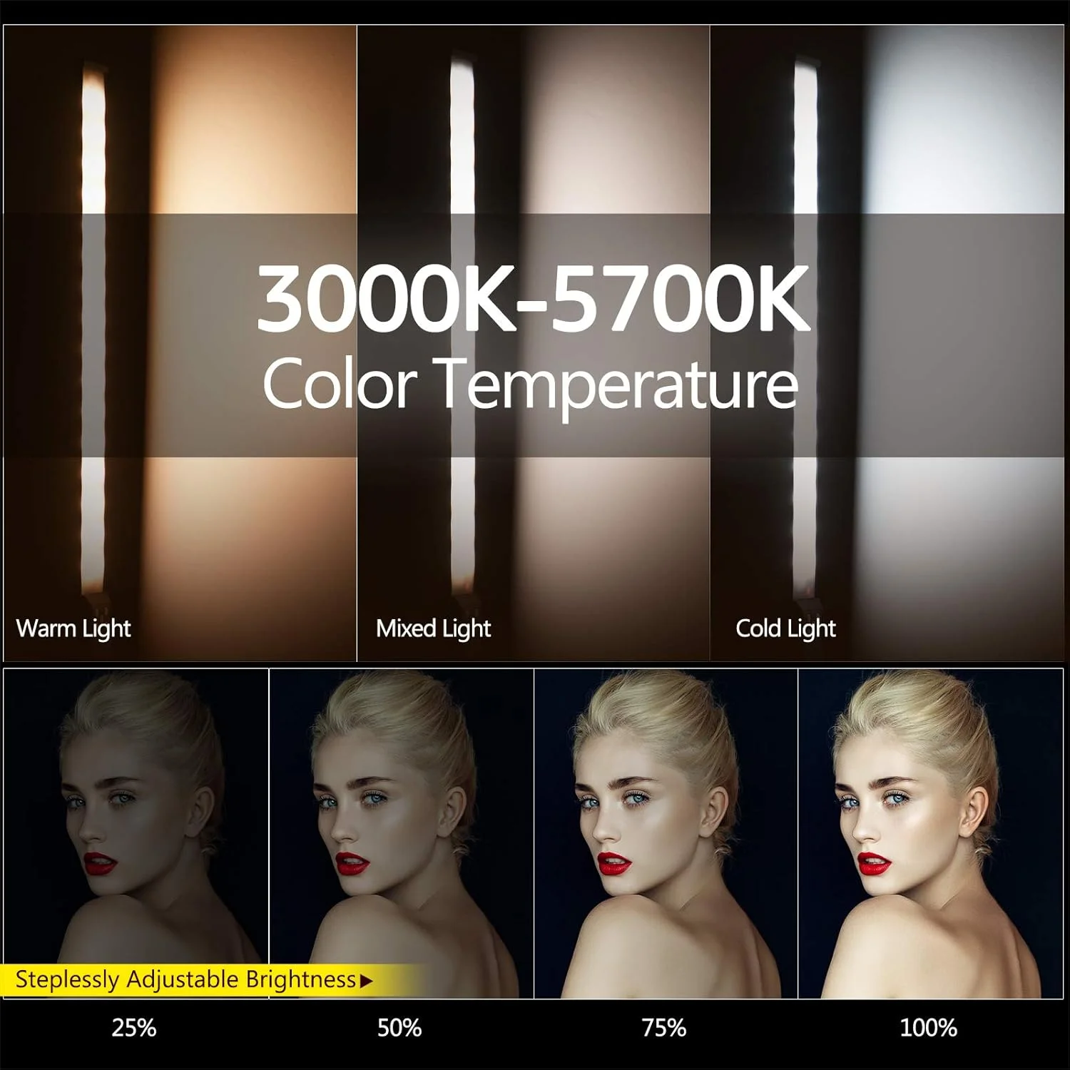 کیت نورپردازی استودیویی Andoer شامل 2 عدد لوله نور LED دستی 3000K-5700K با قابلیت تنظیم نور CRI95 باتری داخلی + 2 عدد پایه نور 2 متری با کابل شارژ USB و کیف حمل