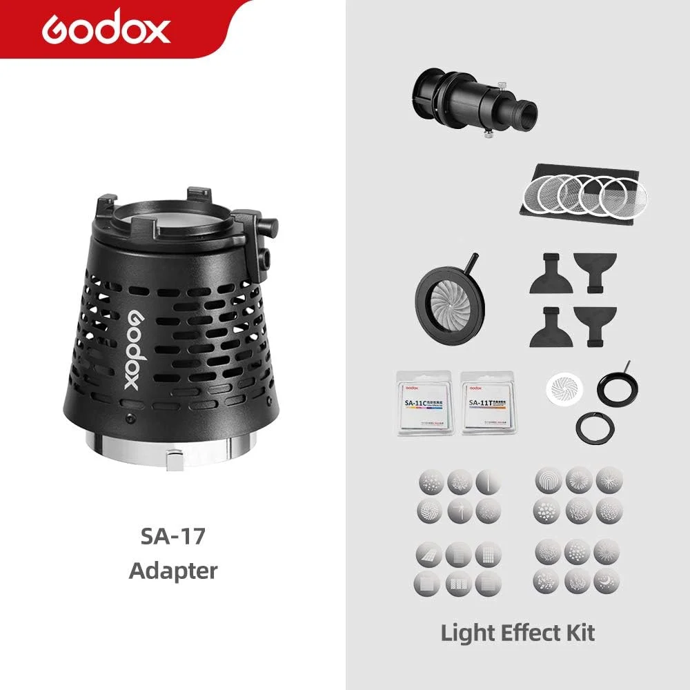 کیت گودکس SA-17 برای مانت بوئنز SL150II VL150 VL200 VL300 SL200II نور مداوم LED به همراه اتچمنت پروژکتور گودکس SA-P + آیریس SA-06 + گوبو SA-09 + فیلتر رنگی SA-11