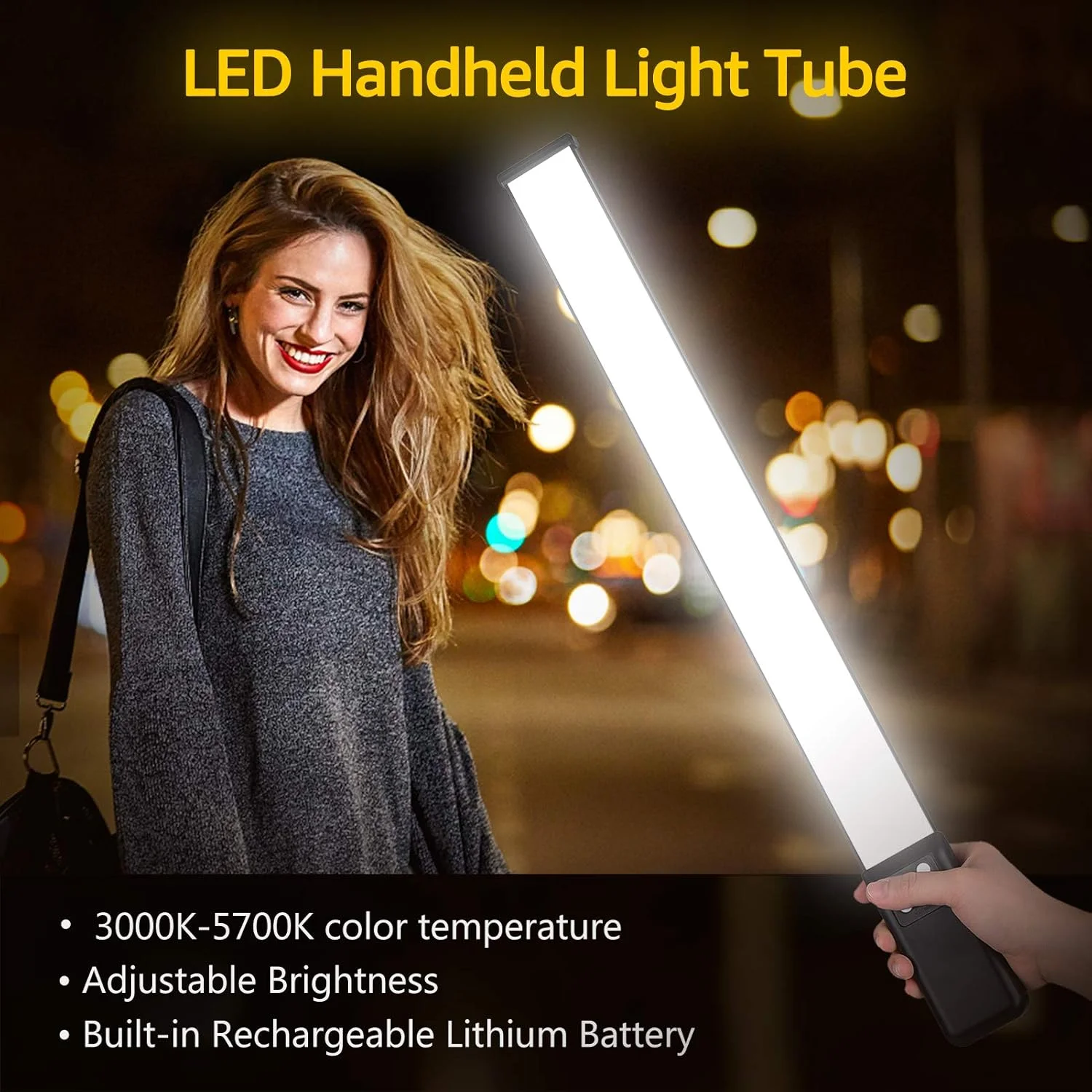 کیت نورپردازی استودیویی Eacam شامل 2 عدد لوله نور LED دستی 3000K-5700K با قابلیت تنظیم نور CRI95 باتری داخلی + 2 عدد پایه نور 2 متری با کابل شارژ USB و کیف حمل