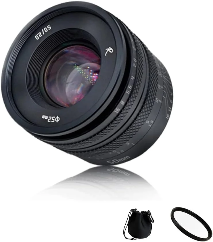 لنز پرایم 50mm F2.0 فول فریم AstrHori با دیافراگم باز، فوکوس دستی و افکت Blur و اسلات فیلتر، سازگار با دوربین های بدون آینه Canon EF M Mount مدل های M,M2,M3,M5,M6,M10,M100,M50,M50II
