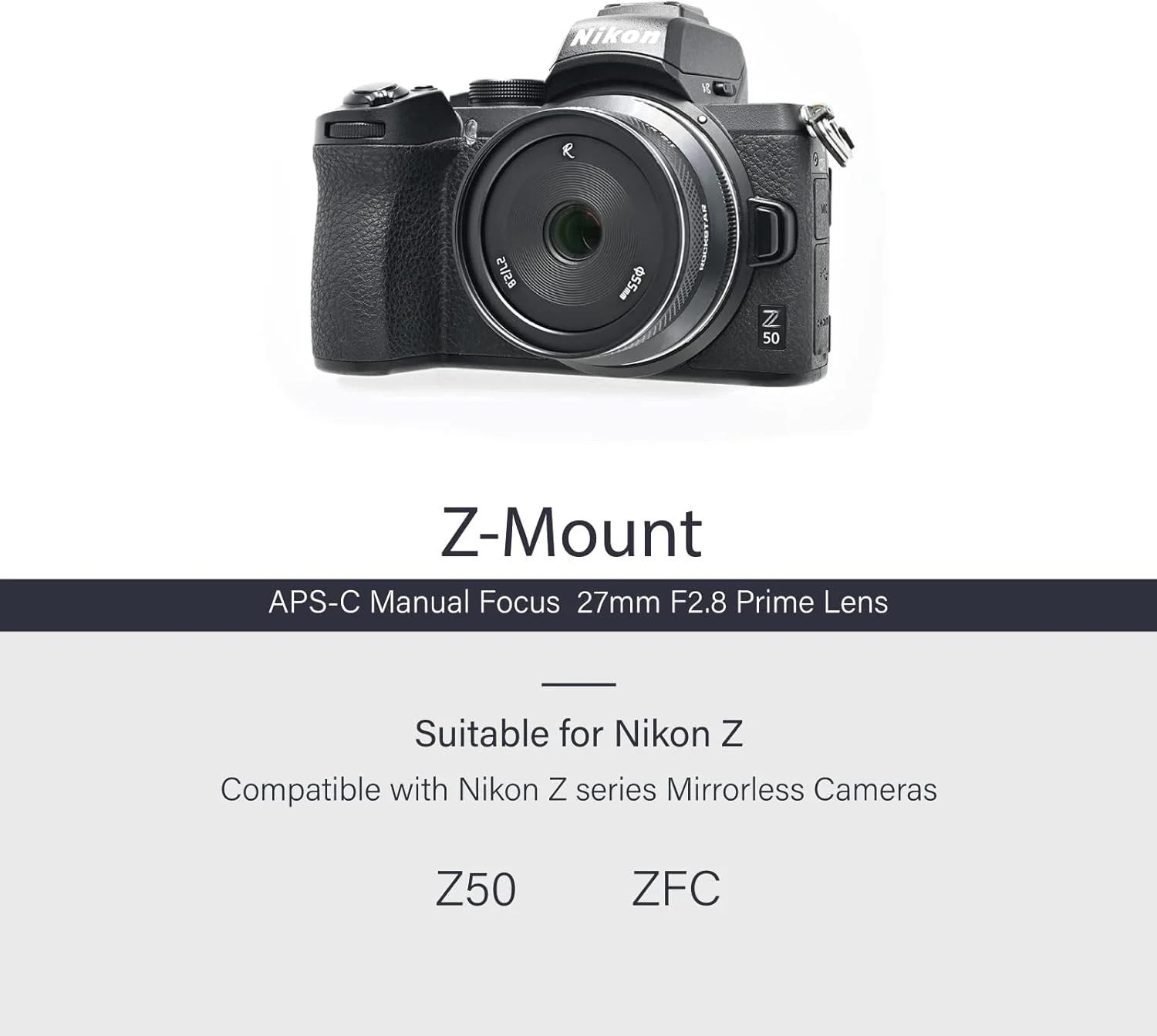 لنز دستی AstrHori 27mm F2.8 II با دیافراگم بزرگ APS-C سازگار با دوربین های بدون آینه نیکون Z-Mount مدل های Z50, ZFC و غیره (مشکی)