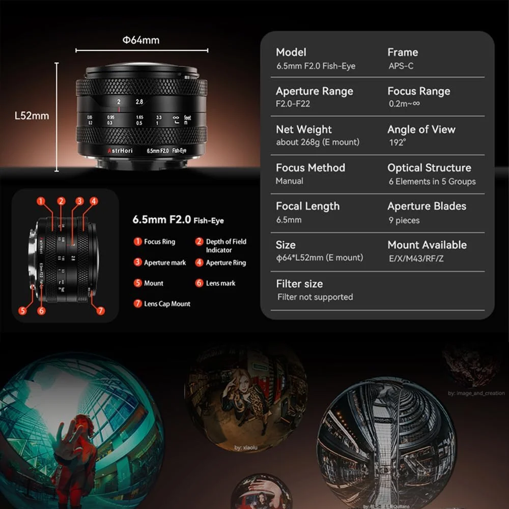 لنز دوربین چشم ماهی دایره ای الترا واید 6.5 میلی متری F2.0 APS-C با زاویه دید 192 درجه و فاصله نزدیک 20 سانتی متری، فوکوس دستی برای دوربین های بدون آینه Sony E Mount لنز دوربین چشم ماهی دایره ای الترا واید 6.5 میلی متری F2.0 APS-C با زاویه دید 192 درجه و فاصله نزدیک 20 سانتی متری، فوکوس دستی برای دوربین های بدون آینه Sony E Mount