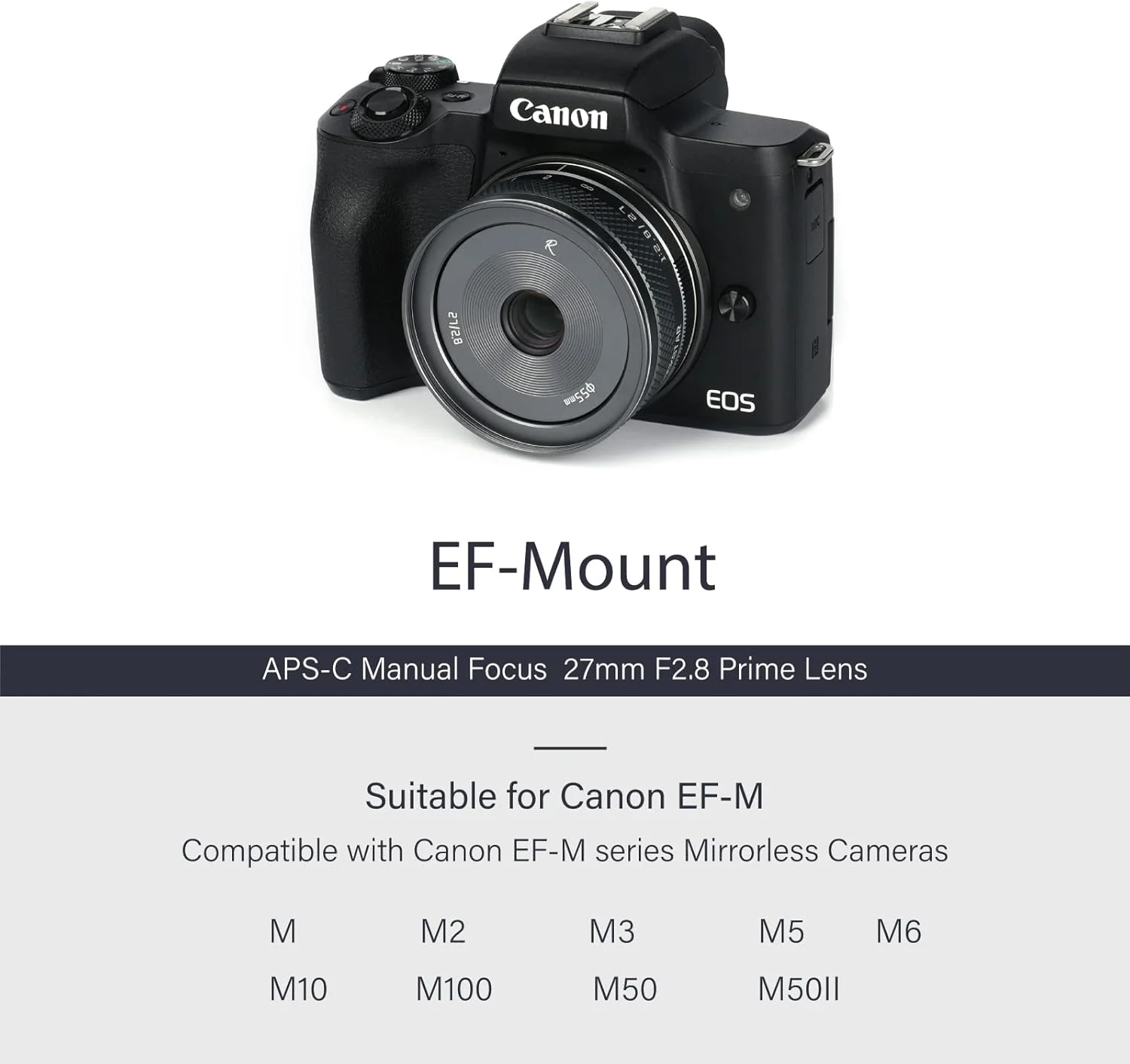 لنز دهانه باز AstrHori 27mm F2.8 II لنز دستی APS-C سازگار با دوربین های بدون آینه Canon EF-M Mount مدل های M,M2,M3,M5,M6,M10,M100,M50,M50II و غیره (خاکستری) لنز دهانه باز AstrHori 27mm F2.8 II لنز دستی APS-C سازگار با دوربین های بدون آینه Canon EF-M Mount مدل های M,M2,M3,M5,M6,M10,M100,M50,M50II و غیره (خاکستری)