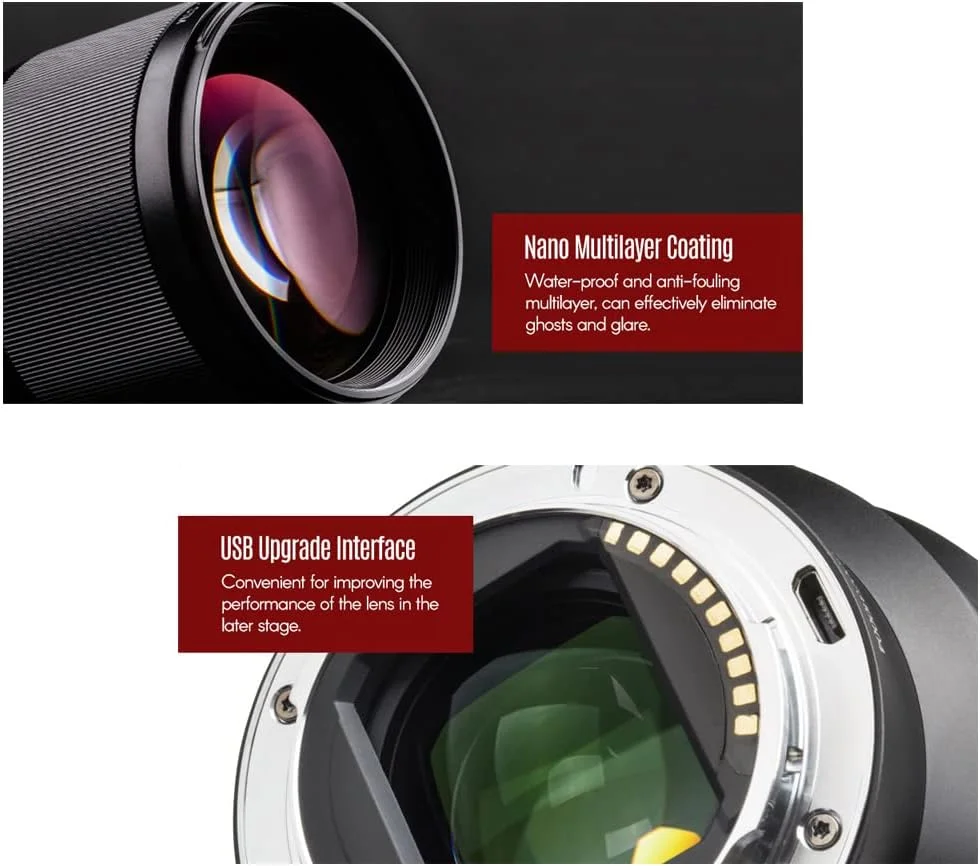 لنز حرفه ای فول فریم سونی E-Mount مدل Morelian AF 85/1.8 II به همراه هود لنز، اتصالات الکترونیکی فلزی، فاصله کانونی 85 میلی متر، دیافراگم F1.8، پشتیبانی از فوکوس خودکار AF و انتقال اطلاعات EXIF