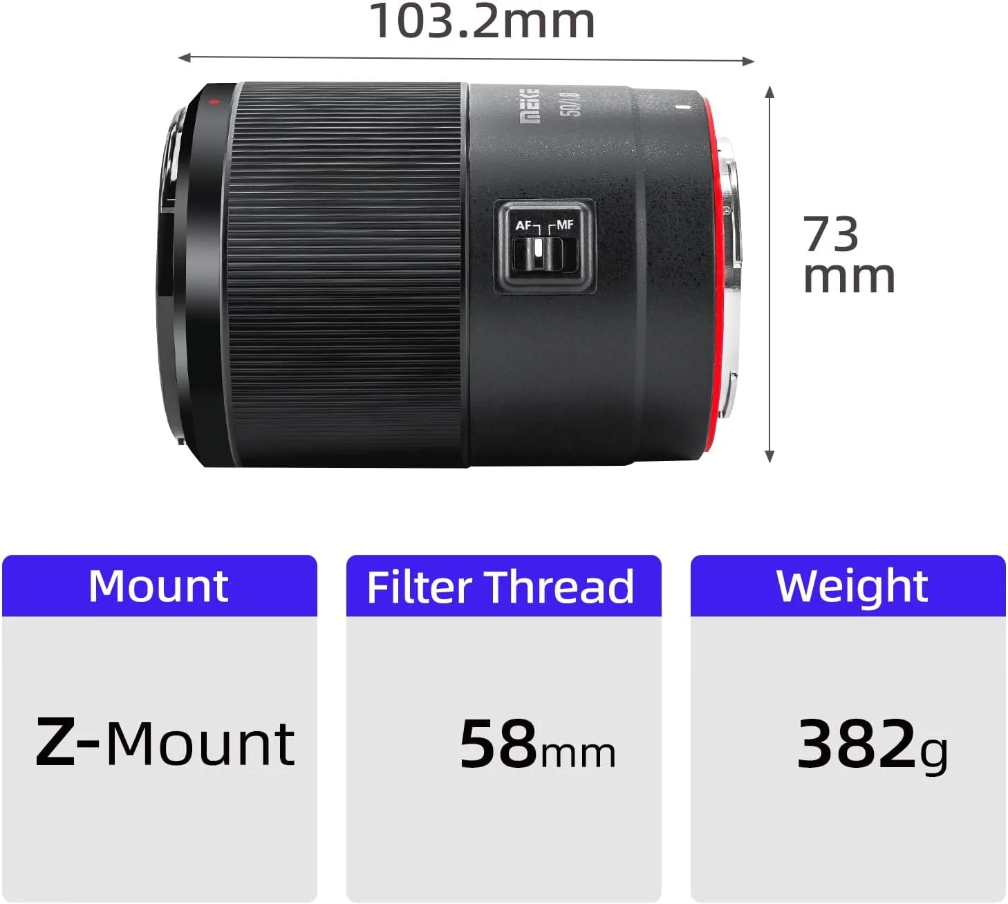 لنز پرایم 50mm F1.8 فول فریم با فوکوس خودکار STM Meike برای دوربین های بدون آینه نیکون Z مانت: Z30, Z50, Z5, Z6, Z7, Z6II, Z7II, Z9, Zfc لنز پرایم 50mm F1.8 فول فریم با فوکوس خودکار STM Meike برای دوربین های بدون آینه نیکون Z مانت: Z30, Z50, Z5, Z6, Z7, Z6II, Z7II, Z9, Zfc