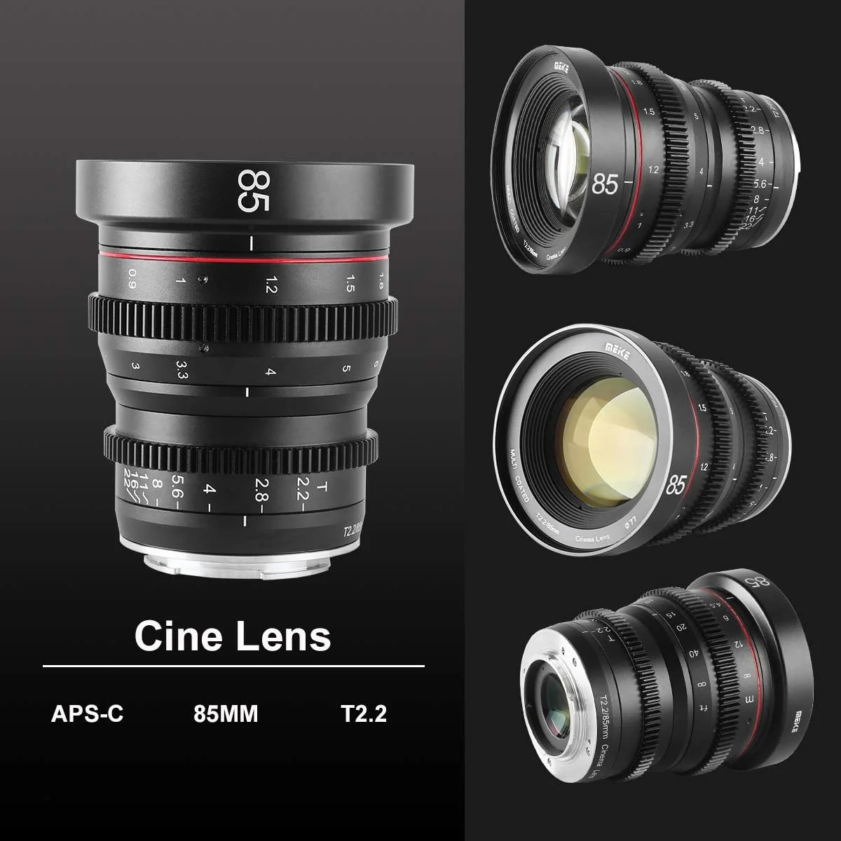 لنز سینمایی ثابت مینی Meike 85mm T2.2 با زاویه دید عریض و فوکوس دستی برای دوربین های M43 Micro Four Thirds با مانت MFT مدل های BMPCC 4K Z CAM E1 E2