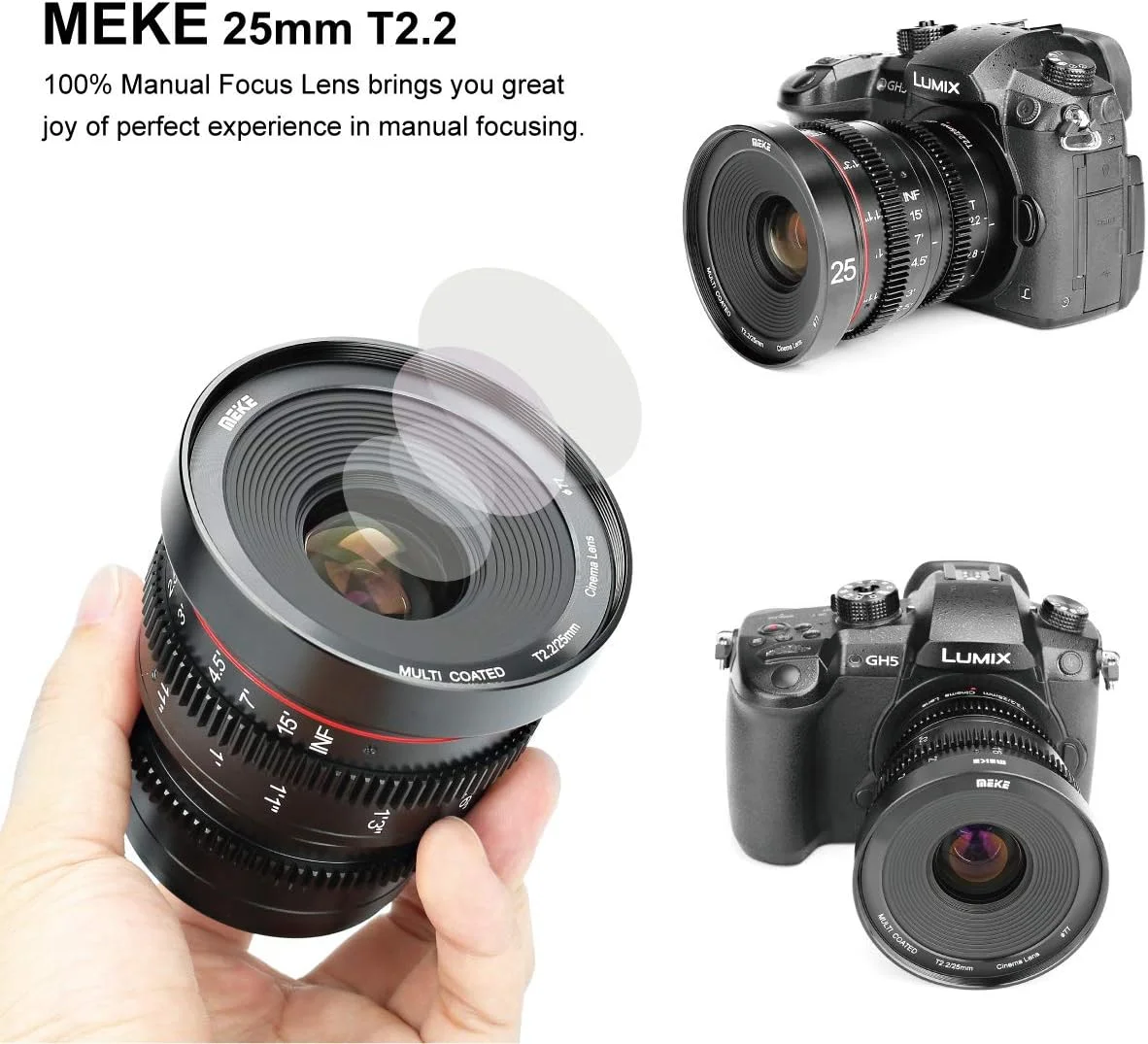لنز سینمایی پرایم 25 میلی‌متری Meike با دیافراگم T2.2 و فوکوس دستی برای دوربین‌های Micro Four Thirds MFT M43