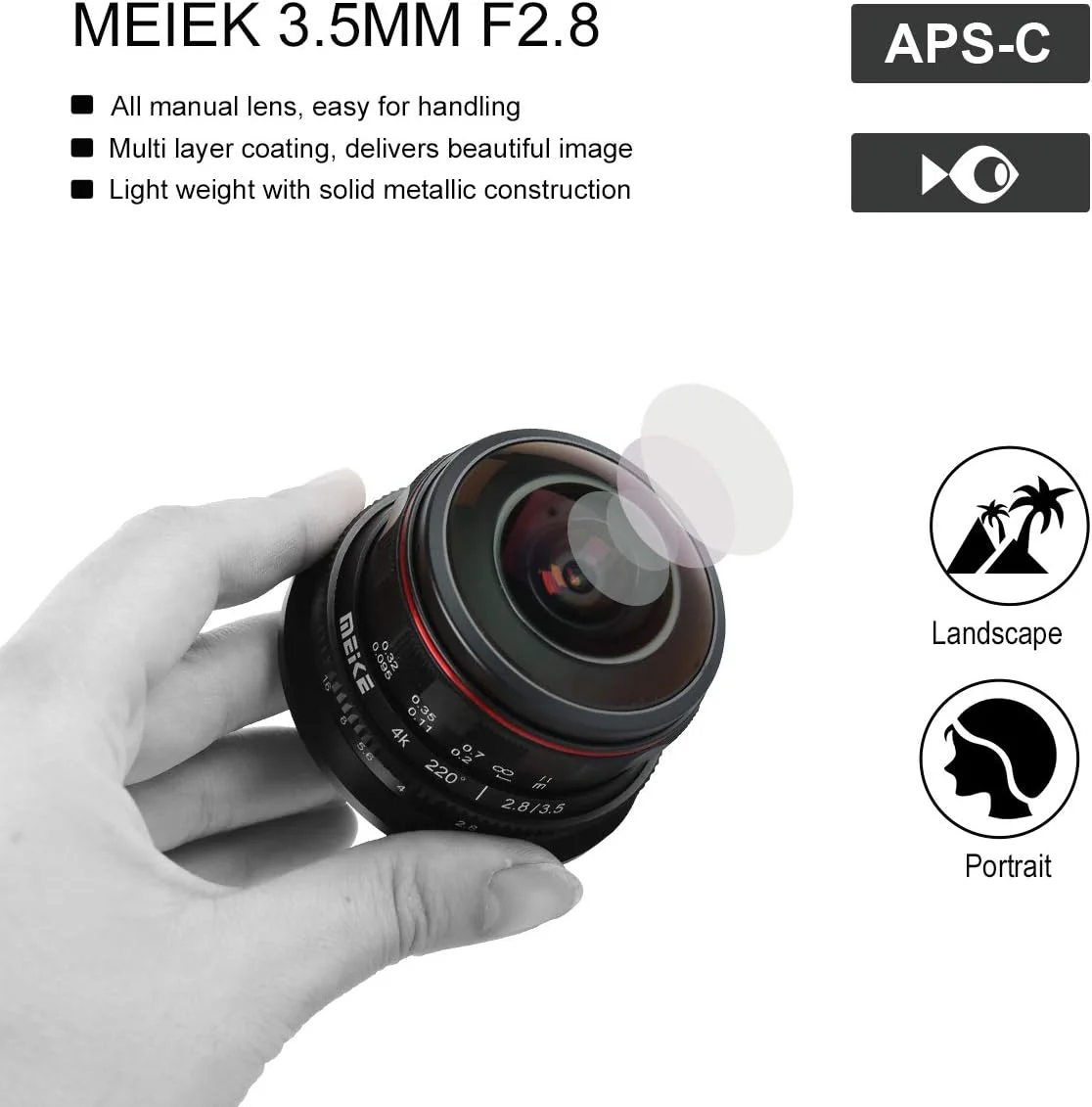 لنز چشم ماهی دایره ای فوق عریض Meike MK-3.5mm f2.8 برای دوربین های بدون آینه Olympus Panasonic Lumix MFT Micro 4/3