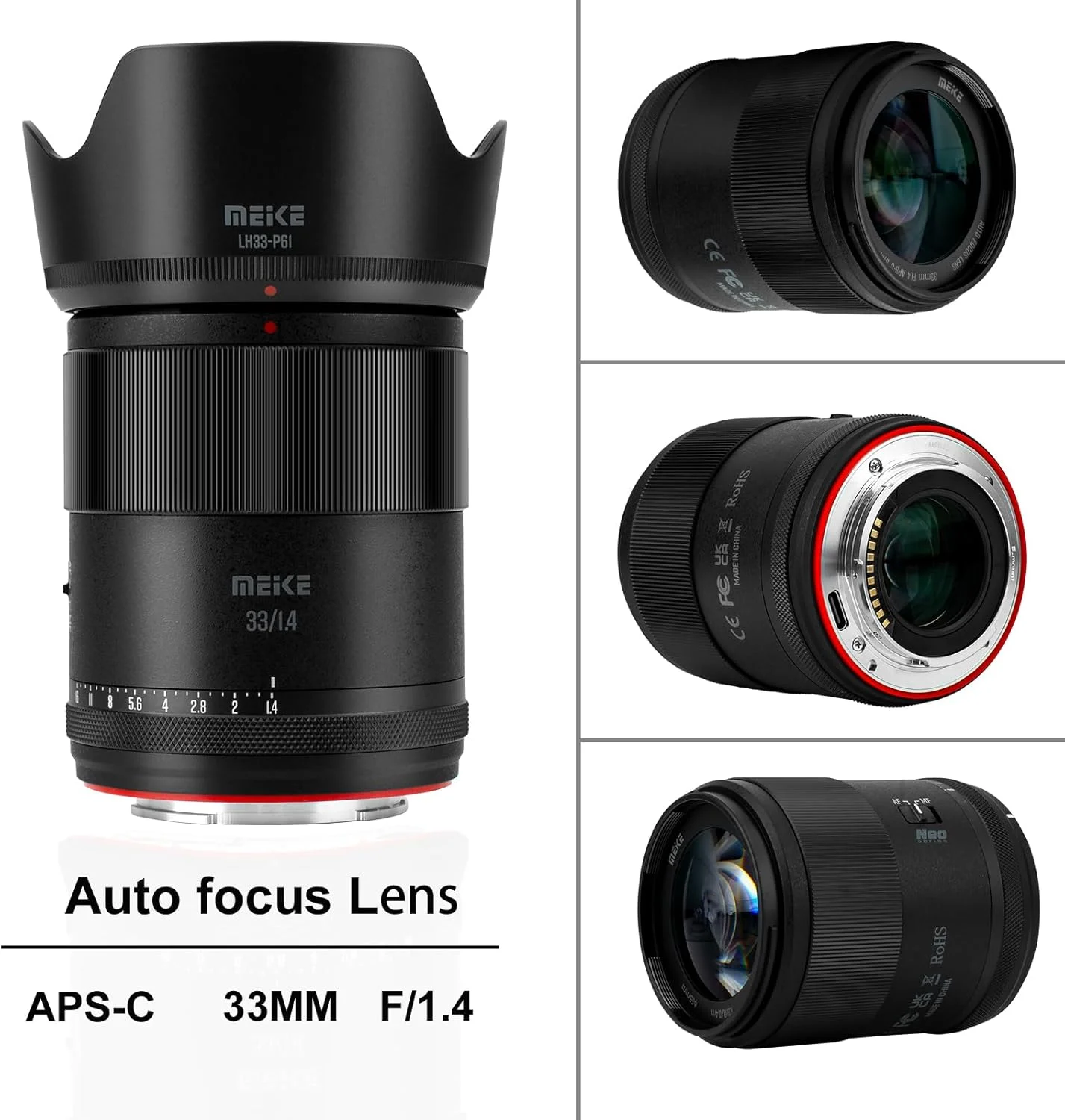 لنز زاویه باز 33 میلی‌متری F1.4 Meike APS-C AF STM (موتور پله‌ای) با فوکوس خودکار و لنزهای پرایم ثابت برای دوربین‌های بدون آینه Sony E Mount مدل‌های FX30 ZV-E10 ZVE10 II A6400 A5000 A5100 A6000 A6100 A6300 A6500 A6700