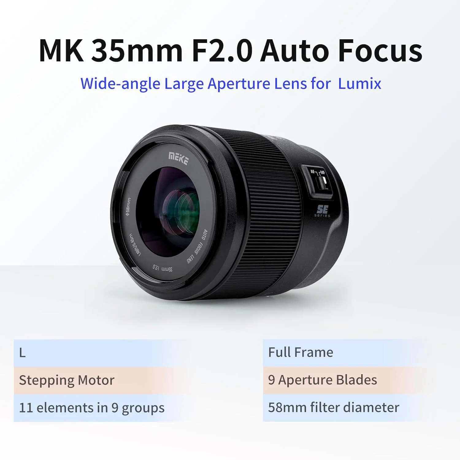 لنز پرایم ثابت 35 میلی‌متری Meike F2.0 با زاویه دید عریض و فوکوس خودکار STM (موتور پله‌ای) برای دوربین‌های بدون آینه پاناسونیک لومیکس، سیگما و لایکا با مانت L مدل‌های S1 S1R S1H S5 FP