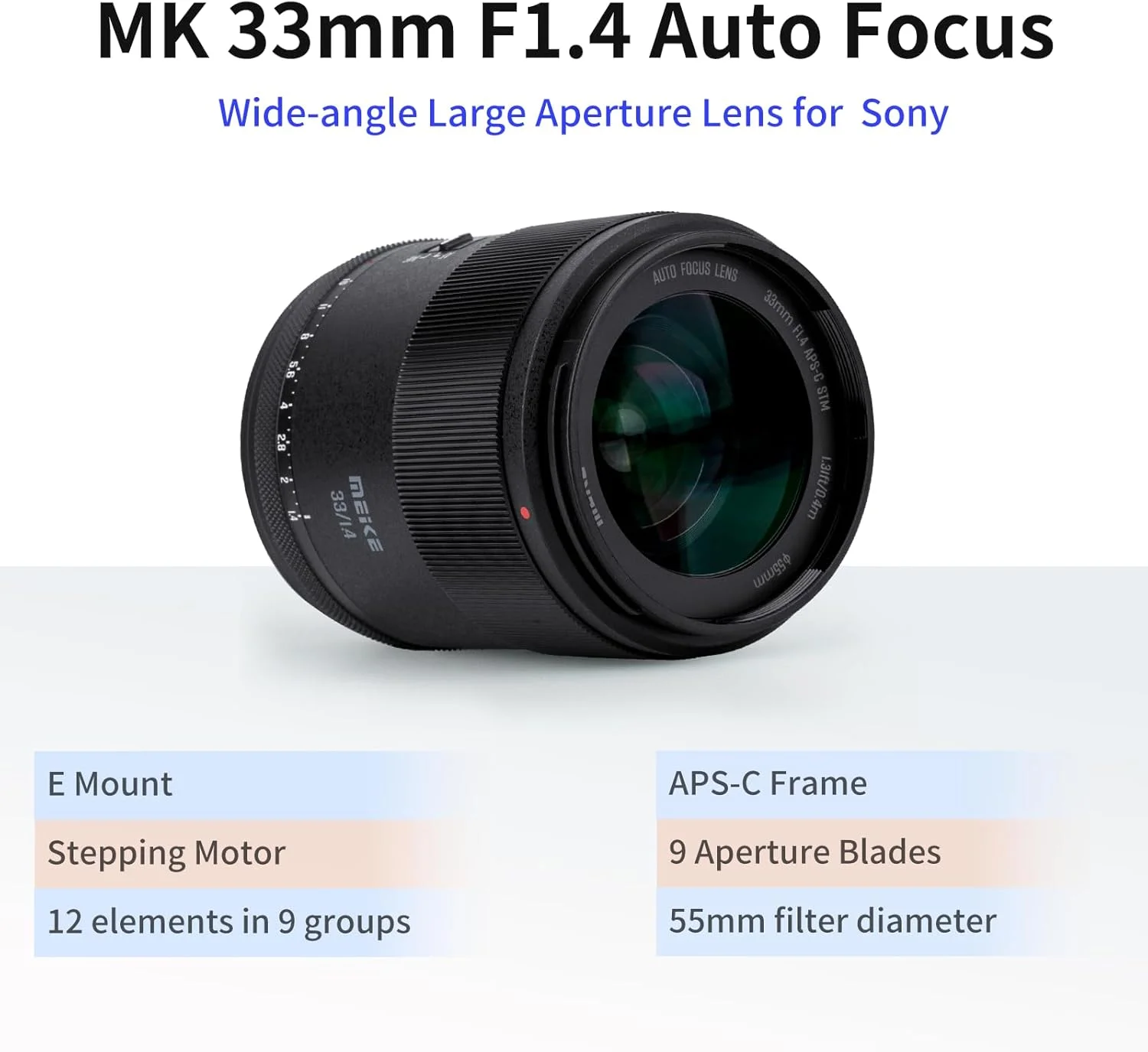 لنز زاویه باز 33 میلی‌متری F1.4 Meike APS-C AF STM (موتور پله‌ای) با فوکوس خودکار و لنزهای پرایم ثابت برای دوربین‌های بدون آینه Sony E Mount مدل‌های FX30 ZV-E10 ZVE10 II A6400 A5000 A5100 A6000 A6100 A6300 A6500 A6700