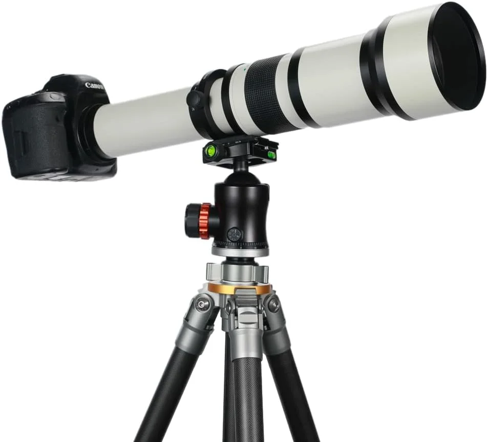لنز تله فوتو 650-1300 میلی متری JINTU F/8 - لنزهای زوم دستی برای دوربین های DSLR نیکون F مانت و کانن EF مانت، بدنه فلزی سفید