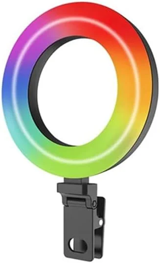 AECAM - نور حلقه ای RGB با گیره برای لپ تاپ، کامپیوتر، وب کم، لامپ عکاسی دیمر دار برای پخش زنده (گیره x نور RGB)