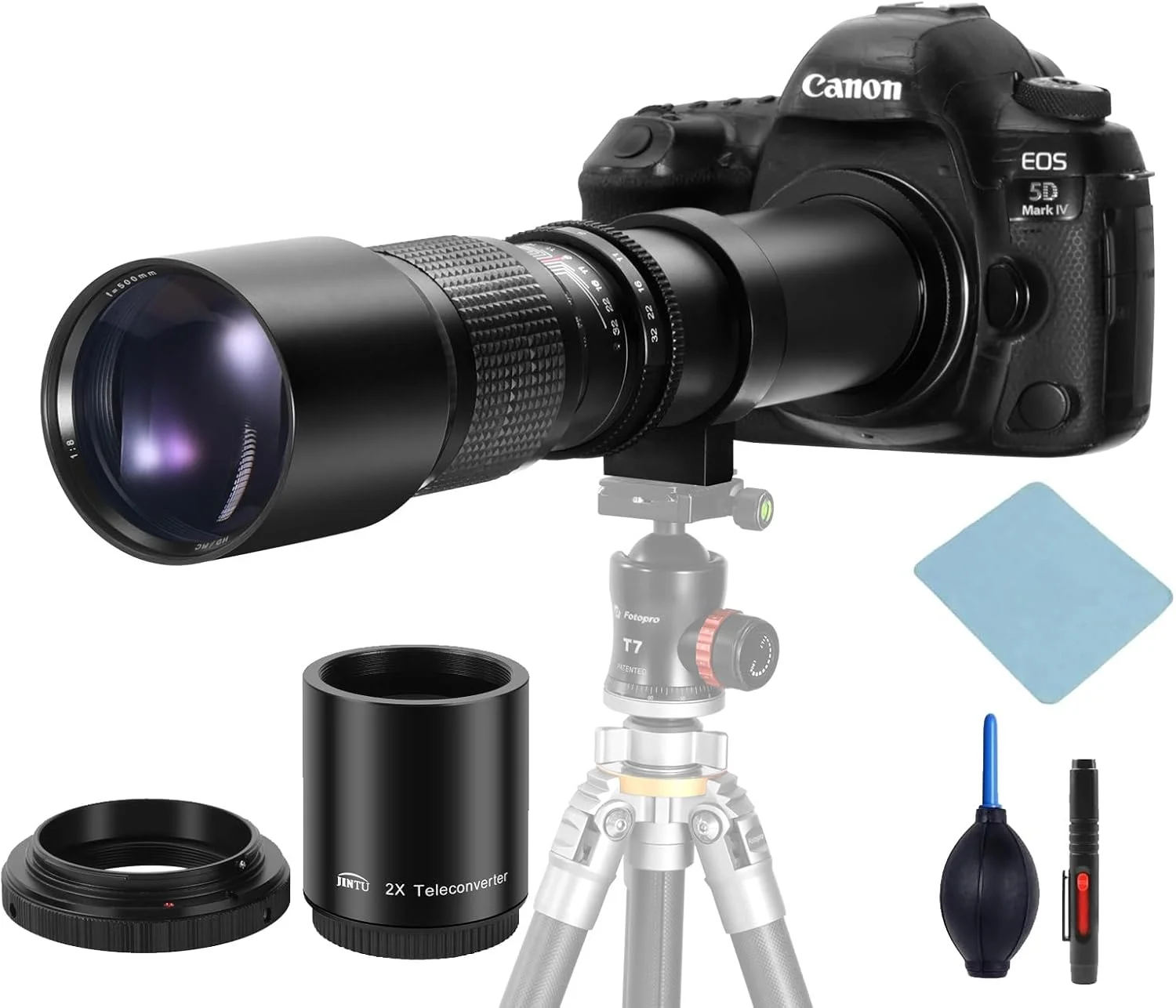 لنز تله فوتو 500mm/1000mm f/8 با فوکوس دستی (MF) JINTU برای مانت Canon EOS EF، T8i T7 T7i T6 SL3 SL2 4000D 2000D 850D 90D 80D 77D 70D 5D4 1200D NIKON D5600 D5500 D5200 D3100 D3400 D90 D5200 D7500