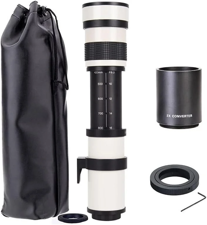 لنز تله فوتو JINTU 420-1600mm F/8.3 برای Canon EF لنز زوم دستی 4000D 2000D 1200D T8i T7 T7i T6 T6s T6i T5 T5i 80D 77D 700D 70D 60D 50D 5D 6D 7D 600D 550D لنز دوربین SLR حیات وحش ماه