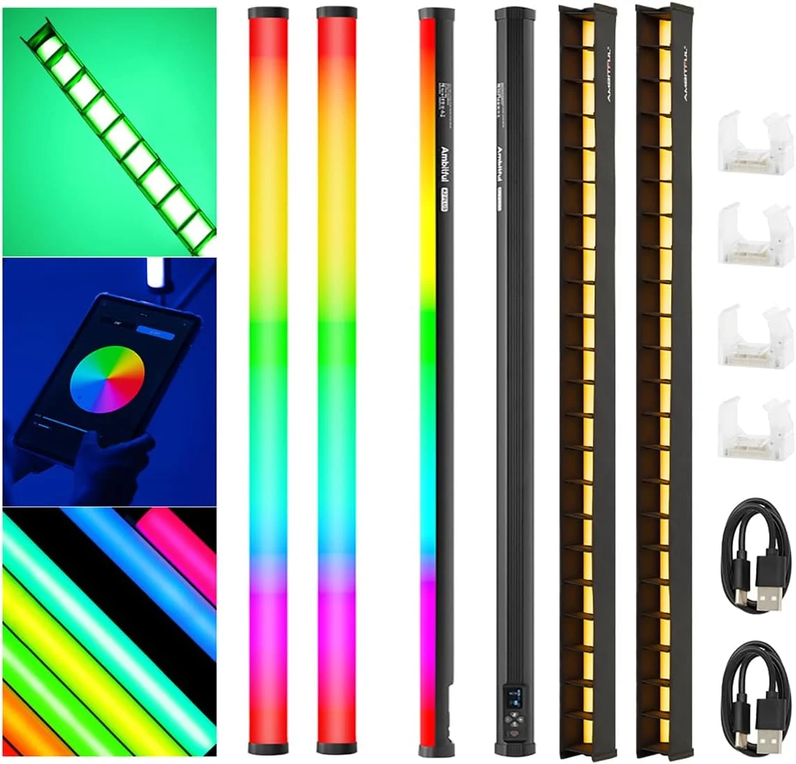 چراغ RGB دستی AMBITFUL مدل A2 A2PRO Plus 30W. محدوده دمای رنگی 2500K~8500K، باتری داخلی 3300mAh، RA≥95, TLCI≥97، با قابلیت ارائه رنگ با کیفیت بالا برای عکاسی و فیلمبرداری خلاقانه. (2 عدد)