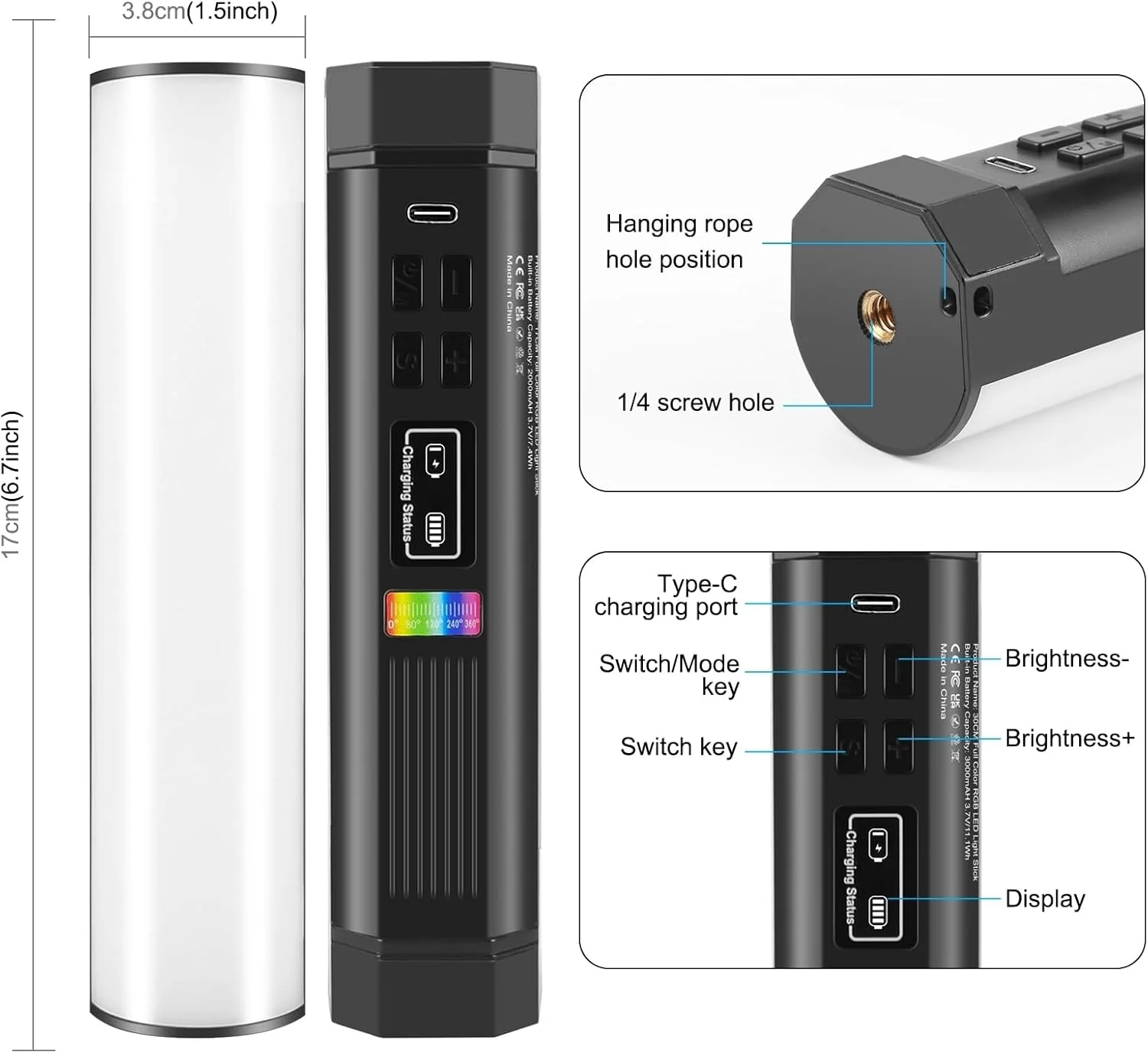 چراغ استیک ال ای دی قابل حمل Fawoonu PU4138 با نور RGB، طول 17 سانتی متر، توان 6 وات، نور پرکننده عکاسی، دمای رنگ 2500K-9000K، با قابلیت تنظیم نور، 21 جلوه نوری، دارای باتری داخلی برای پخش زنده ولاگ و عکاسی چراغ استیک ال ای دی قابل حمل Fawoonu PU4138 با نور RGB، طول 17 سانتی متر، توان 6 وات، نور پرکننده عکاسی، دمای رنگ 2500K-9000K، با قابلیت تنظیم نور، 21 جلوه نوری، دارای باتری داخلی برای پخش زنده ولاگ و عکاسی
