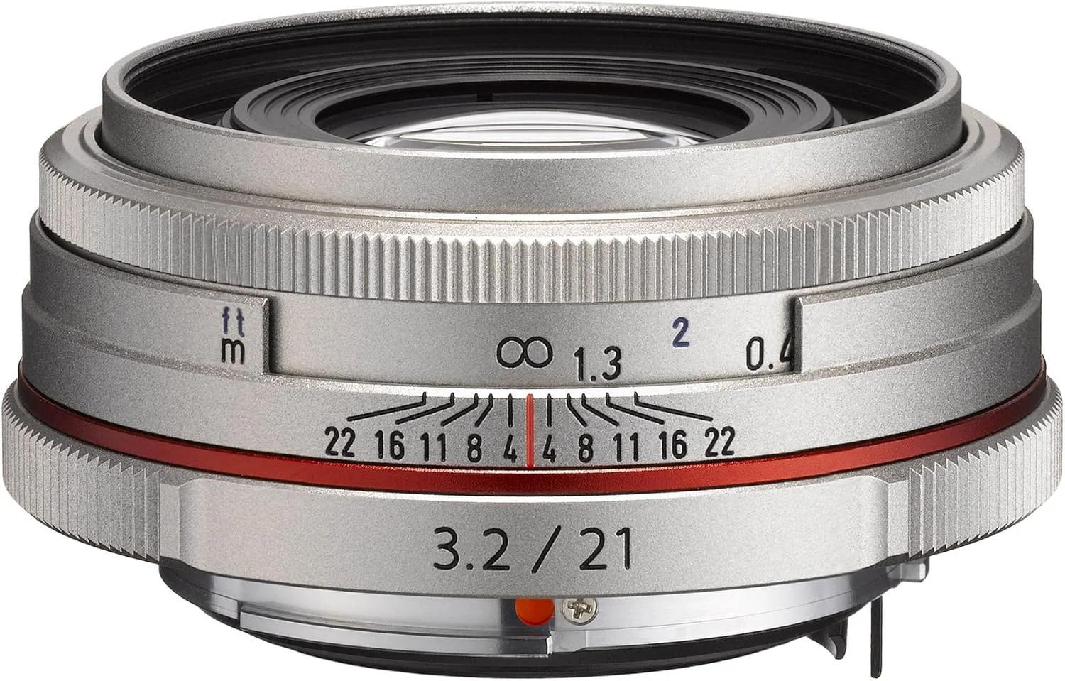لنز تک کانونی زاویه باز باریک PENTAX Limited مدل HD PENTAX-DA21mmF3.2AL Limited نقره ای، دهانه K، سایز APS-C، کد 21420