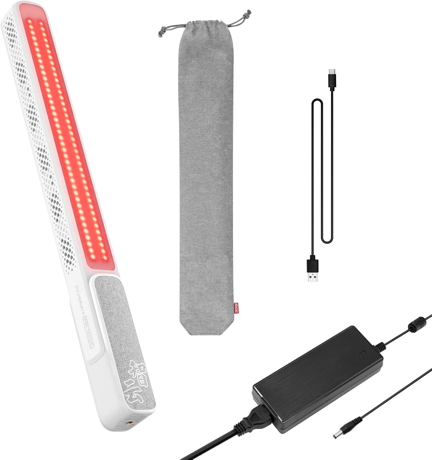 عصای نور LED دستی RGB مدل Labymos FIVERAY FR100C، نور ویدئویی با دمای رنگ قابل تنظیم 2700K-6200K، CRI96+ TLCI97+، باتری داخلی 25 واتی با قابلیت شارژ سریع PD، به همراه کابل شارژ USB، کیف حمل و آداپتور برق