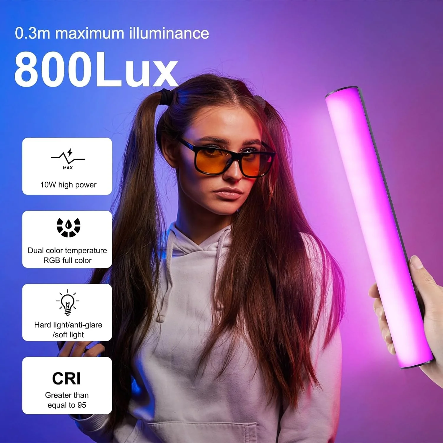 چراغ استیک ال ای دی قابل حمل Labymos PU4139 با طول 32 سانتی متر، نور RGB، توان 10 وات، نور پرکننده عکاسی، دمای رنگ قابل تنظیم 2500K-9000K، 21 جلوه نوری، باتری داخلی برای پخش زنده ولاگ