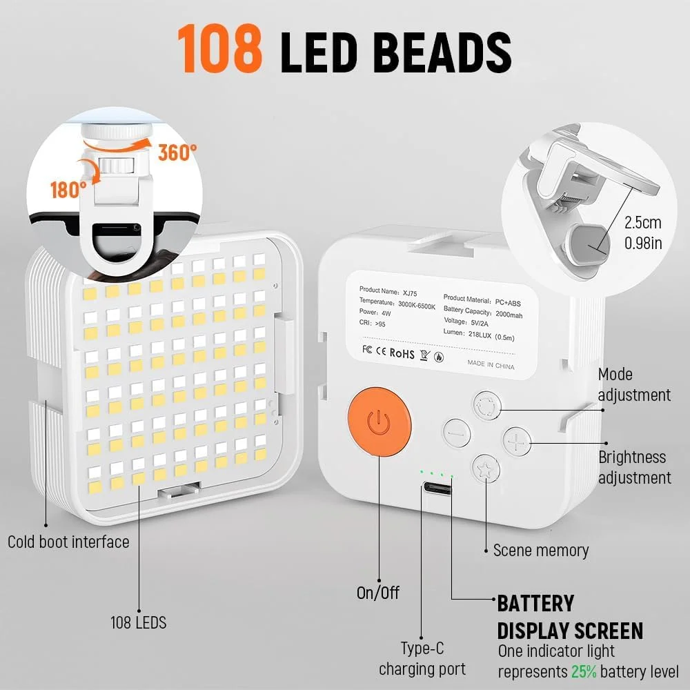 نورپردازی سلفی قابل حمل برای عکاسی، چراغ سلفی شارژی برای تبلت، لپ تاپ، چراغ ویدئویی با گیره، چراغ دوربین LED تمام رنگی RGB97 با زاویه 360 درجه برای تلفن، وب کم، لپ تاپ، آرایش عکس، پخش زنده