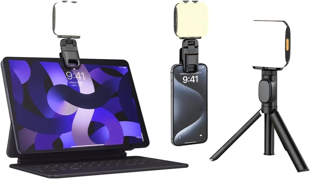 نور پرکننده گیره ای پرودو با 3 دمای رنگ، 24 ساعت زمان کار، چراغ های RGB و سازگاری گسترده، ایده آل برای تلفن ها، لپ تاپ ها و پایه های سه پایه