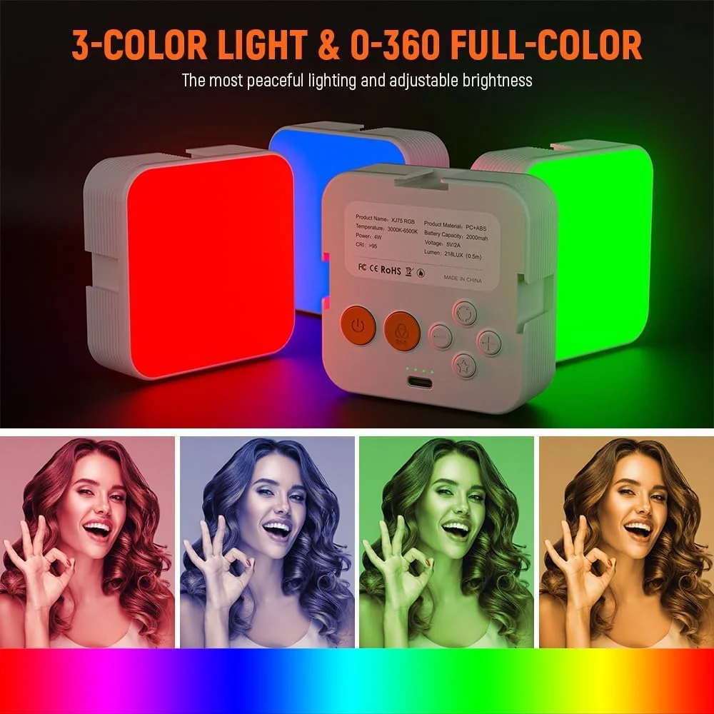 نورپردازی سلفی قابل حمل برای عکاسی، چراغ سلفی شارژی برای تبلت، لپ تاپ، چراغ ویدئویی با گیره، چراغ دوربین LED تمام رنگی RGB97 با زاویه 360 درجه برای تلفن، وب کم، لپ تاپ، آرایش عکس، پخش زنده