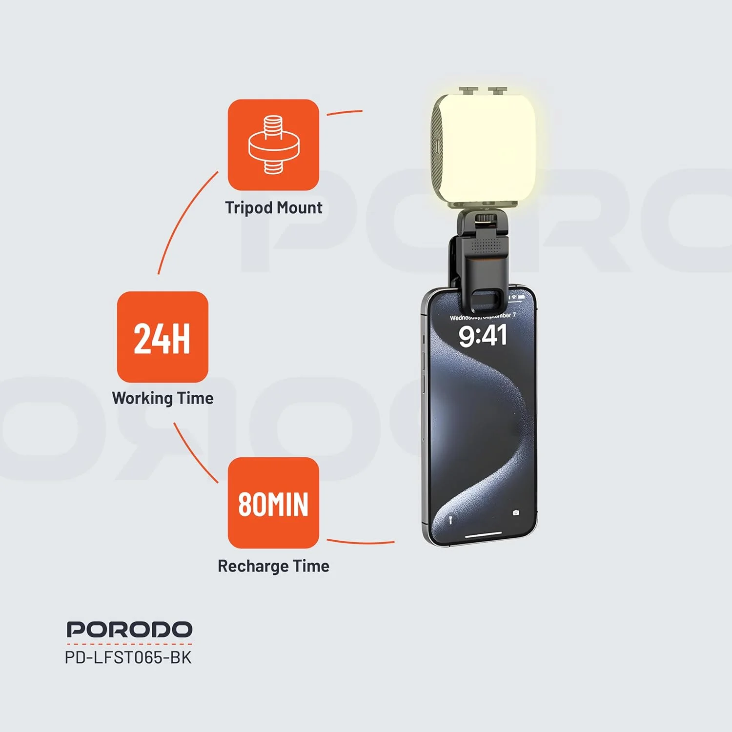 نور پرکننده گیره ای پرودو با 3 دمای رنگ، 24 ساعت زمان کار، چراغ های RGB و سازگاری گسترده، ایده آل برای تلفن ها، لپ تاپ ها و پایه های سه پایه