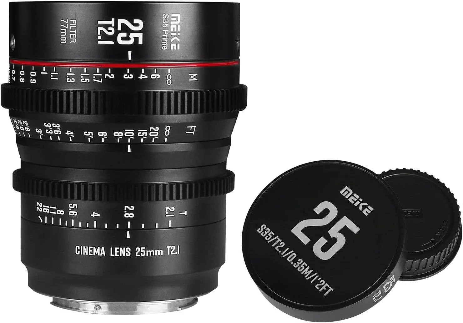 لنز سینمایی 25mm T2.1 سوپر 35 پرایم با فوکوس دستی MEKE برای دوربین های سینمایی EF-Mount سازگار با Canon C200 C300 II, RED Komodo, BMPCC 6K, Z CAM E2-S6 BMPCC 6K Pro