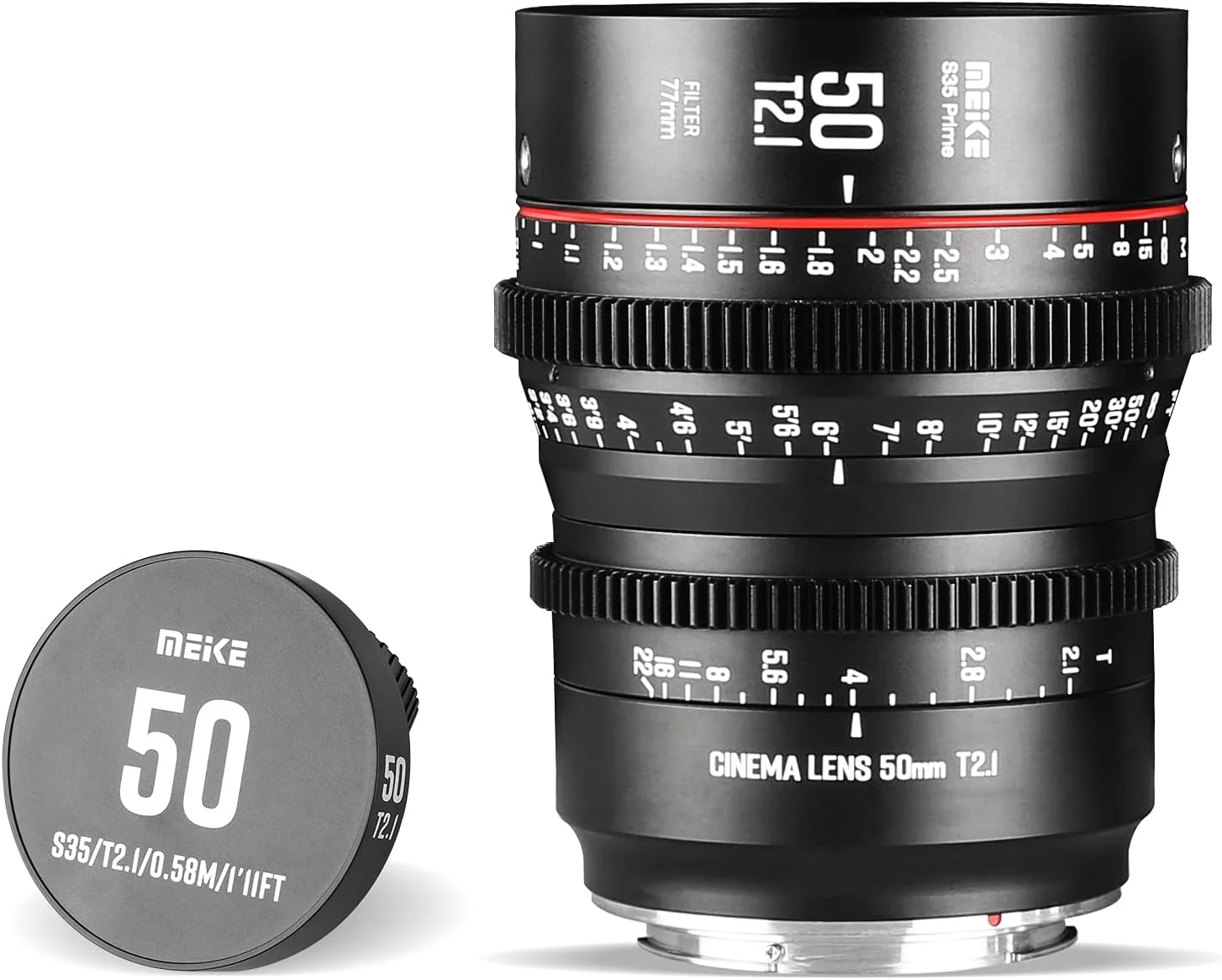 لنز سینمایی 50mm T2.1 سوپر 35 پرایم با فوکوس دستی MEKE برای دوربین های سینمایی EF-Mount سازگار با Canon C200 C300 II، RED Komodo، BMPCC 6K، Z CAM E2-S6 BMPCC 6K Pro