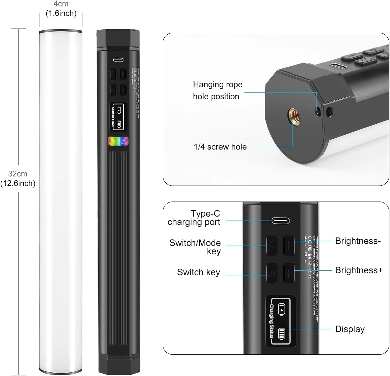 نورپردازی عکاسی PULUZ، میله نور دستی مغناطیسی 360 درجه با باتری قابل شارژ 2000mAh، نور لوله ای قابل تنظیم 2500-9000K برای دوربین، عکاسی استودیو، TikTok، YouTube، وبلاگ ها (30cm/11.8 اینچ) نورپردازی عکاسی PULUZ، میله نور دستی مغناطیسی 360 درجه با باتری قابل شارژ 2000mAh، نور لوله ای قابل تنظیم 2500-9000K برای دوربین، عکاسی استودیو، TikTok، YouTube، وبلاگ ها (30cm/11.8 اینچ)