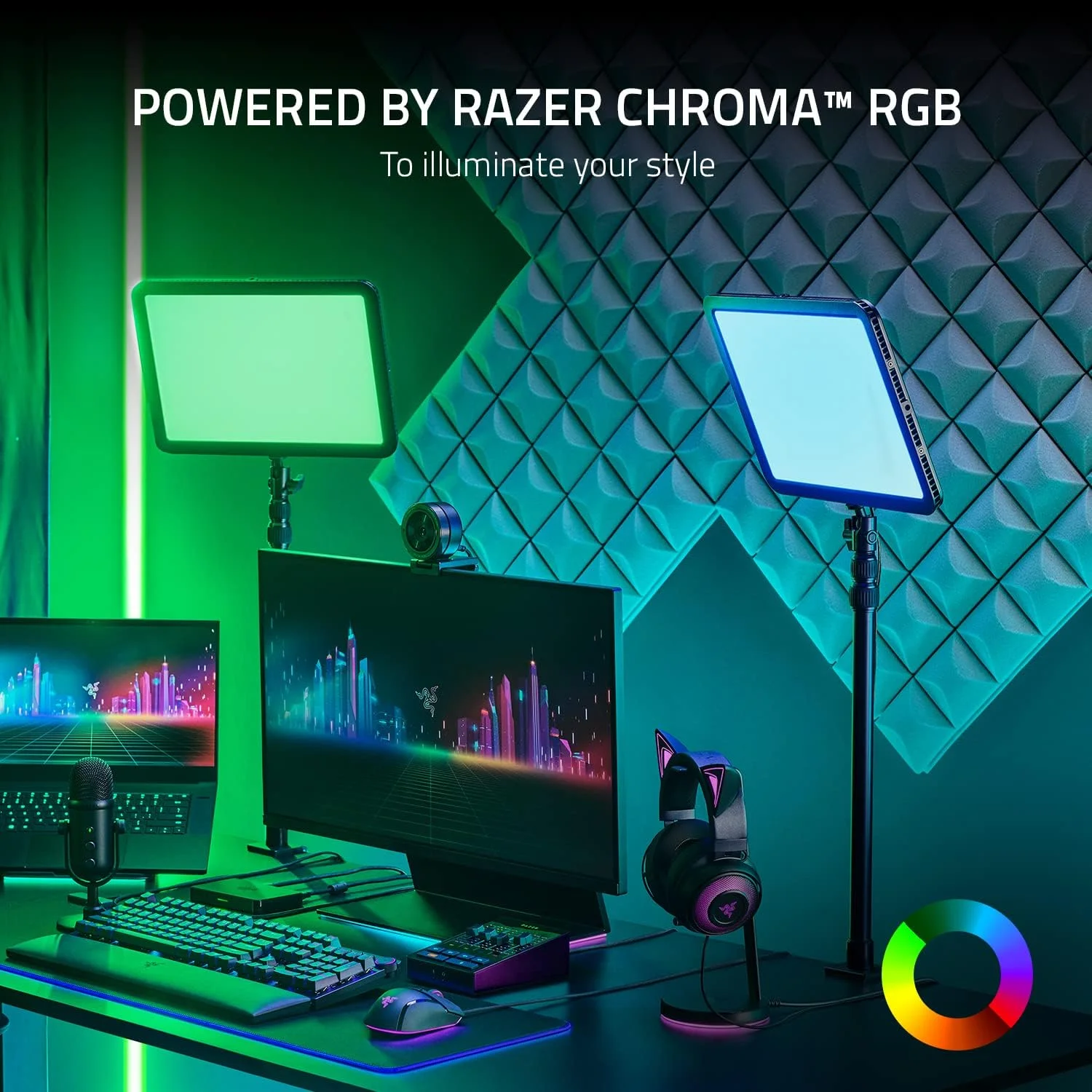 نور استودیویی ریزر Key Light Chroma: طیف نور RGB قابل تنظیم، 2800 لومن، نور حرفه ای برای استریم، ضبط ویدیو/کنفرانس ویدیویی روی کامپیوتر، کنترل از طریق اپلیکیشن موبایل، دارای گیره اتصال، اتصال Wi-Fi و بلوتوث، مشکی نور استودیویی ریزر Key Light Chroma: طیف نور RGB قابل تنظیم، 2800 لومن، نور حرفه ای برای استریم، ضبط ویدیو/کنفرانس ویدیویی روی کامپیوتر، کنترل از طریق اپلیکیشن موبایل، دارای گیره اتصال، اتصال Wi-Fi و بلوتوث، مشکی