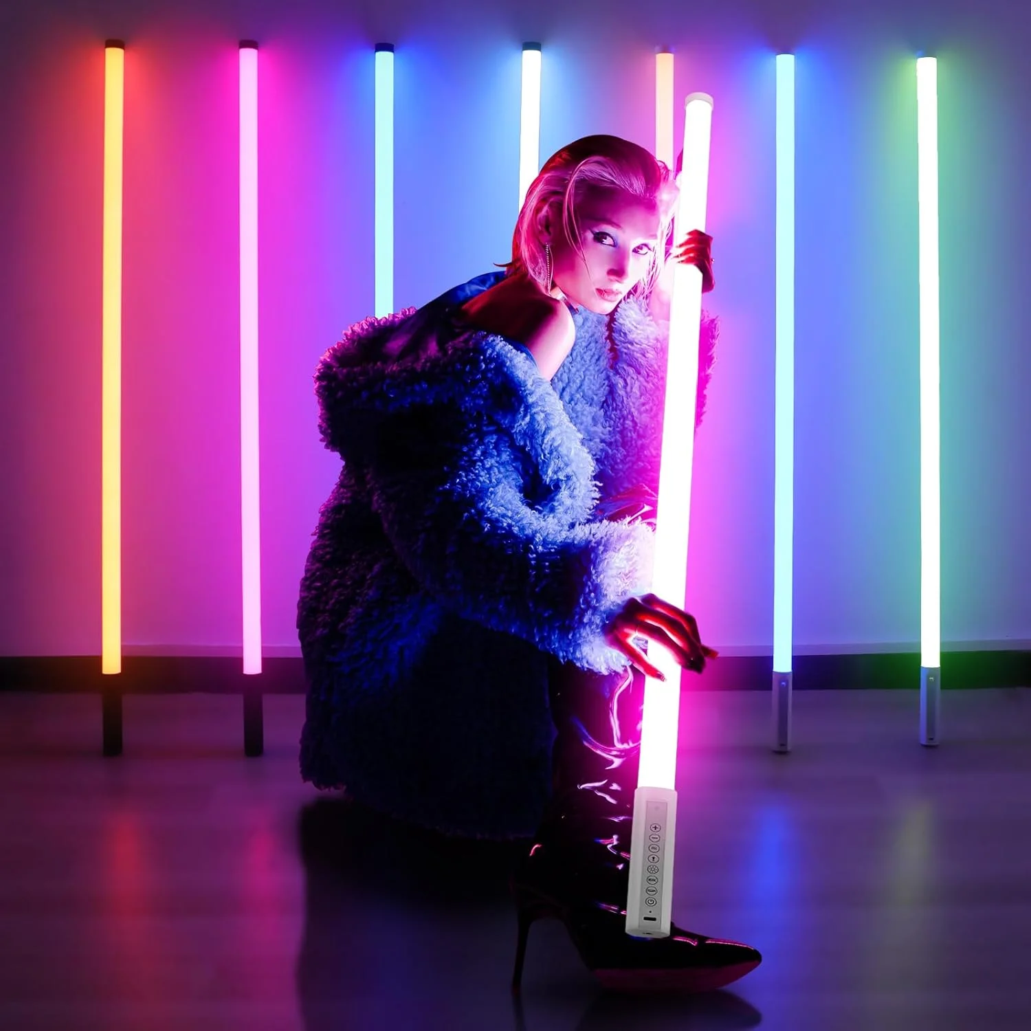 مجموعه 6 عددی لوله نور RGB قابل حمل با باتری 4800mAh با کیف، نگهدارنده میله نور برای استودیوی ویدئویی LED، عکاسی، دی جی، رقص، مهمانی، استیج، غرفه عکس