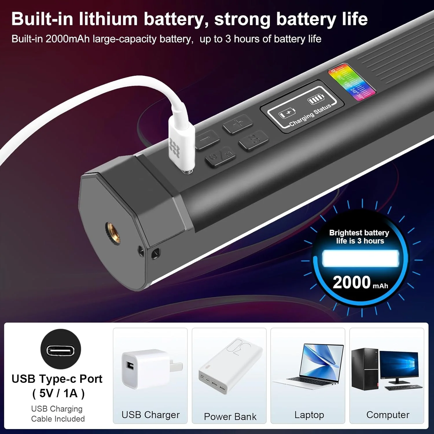 چراغ عصایی مغناطیسی دستی PULUZ، استیک نوری RGB تمام رنگی، چراغ LED با باتری قابل شارژ 2000 میلی آمپر ساعتی، نور لوله ای دوربین با قابلیت تنظیم نور 2500-9000K برای عکاسی استودیویی TikTok YouTube Vlog، 17 سانتی متر