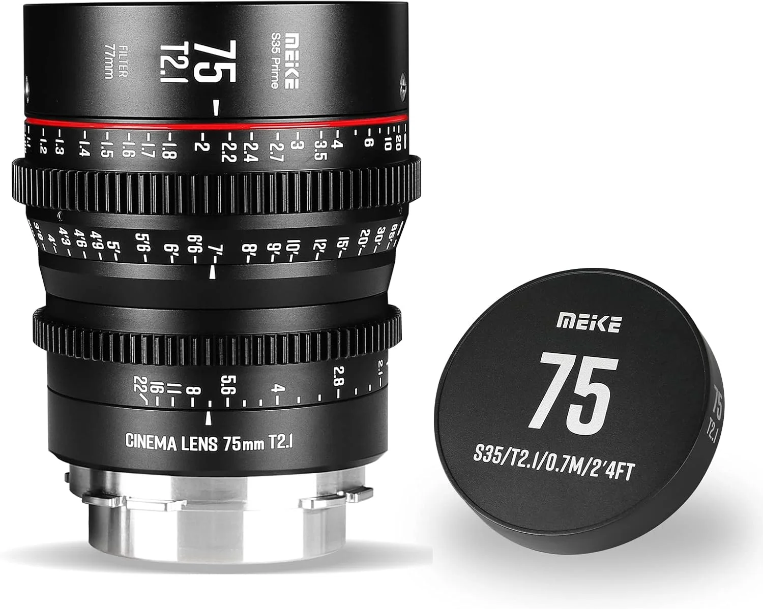 لنز سینمایی 75mm T2.1 سوپر 35 با فوکوس دستی MEKE برای دوربین های سینمایی PL-Mount سازگار با C700 PL، ARRI Amira، Alexa Mini و غیره