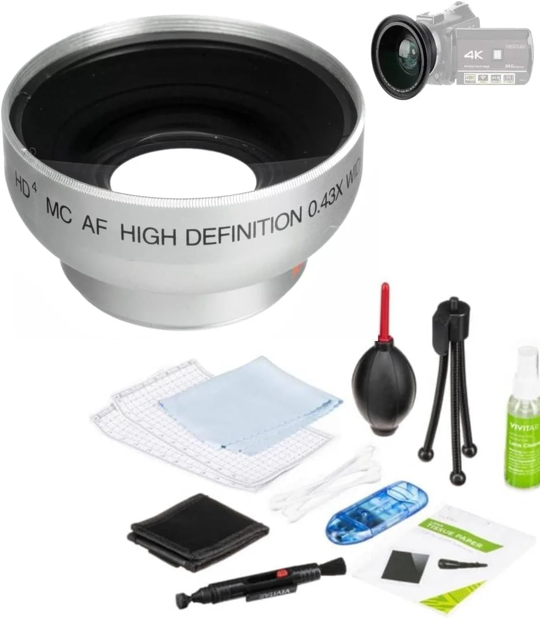 لنز واید انگل چشم ماهی 37 میلی‌متری با لنز ماکرو و کیت تمیزکننده حرفه‌ای برای Sony DCR-TRV900 (شامل آداپتور حلقه 30-37 میلی‌متری)