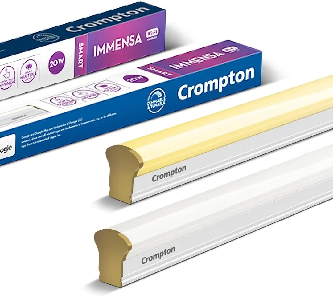 چراغ خطی هوشمند کرومپتون ایمنسا 20 وات مجهز به وای فای (سفید قابل تنظیم و کم نور، سازگار با الکسا و دستیار گوگل) - بسته 4 عددی، سفید و طلایی (LDIMN20-Wifi)