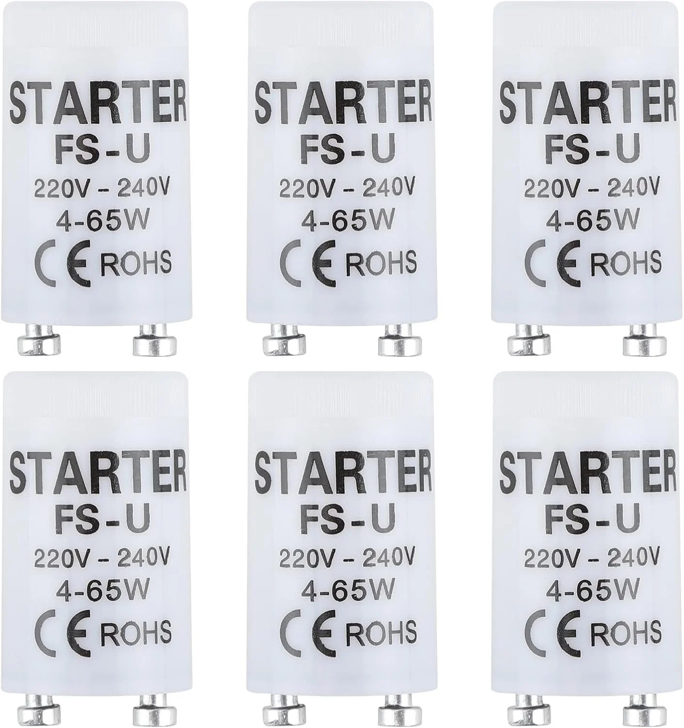 ۶ عدد استارتر لامپ فلورسنت ۴-۶۵ وات ۲۲۰-۲۴۰ ولت، استارتر برای لامپ های فلورسنت، استارتر با عمر طولانی برای لامپ های نئون و لامپ های فلورسنت، جایگزین استارتر
