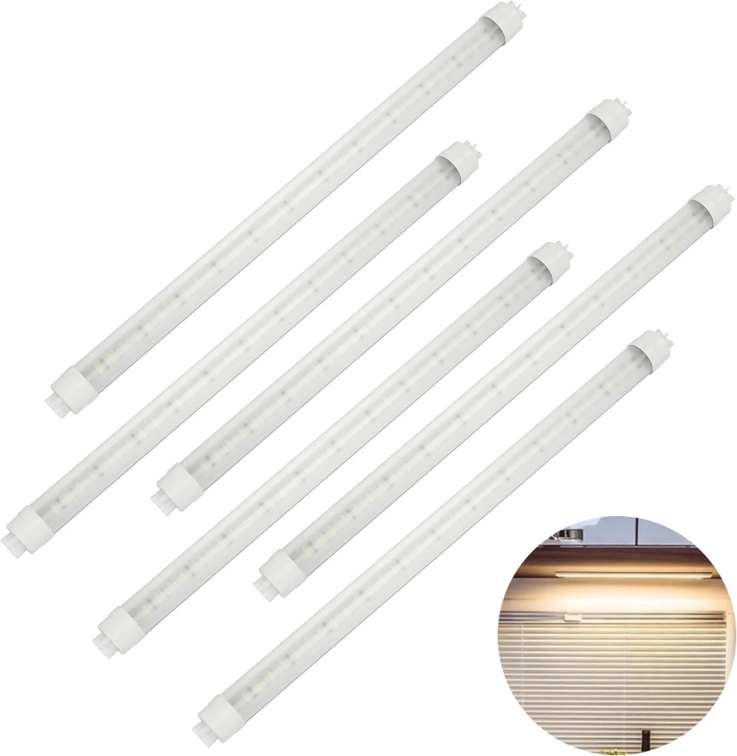 لامپ ال ای دی تیوب T8 با ولتاژ 12 ولت DC، طول 18 اینچ، توان 7 وات، 3000 کلوین نور سفید گرم، جایگزین لامپ فلورسنت F15T8 برای خودرو، RV، قایق دریایی (بسته 6 عددی)