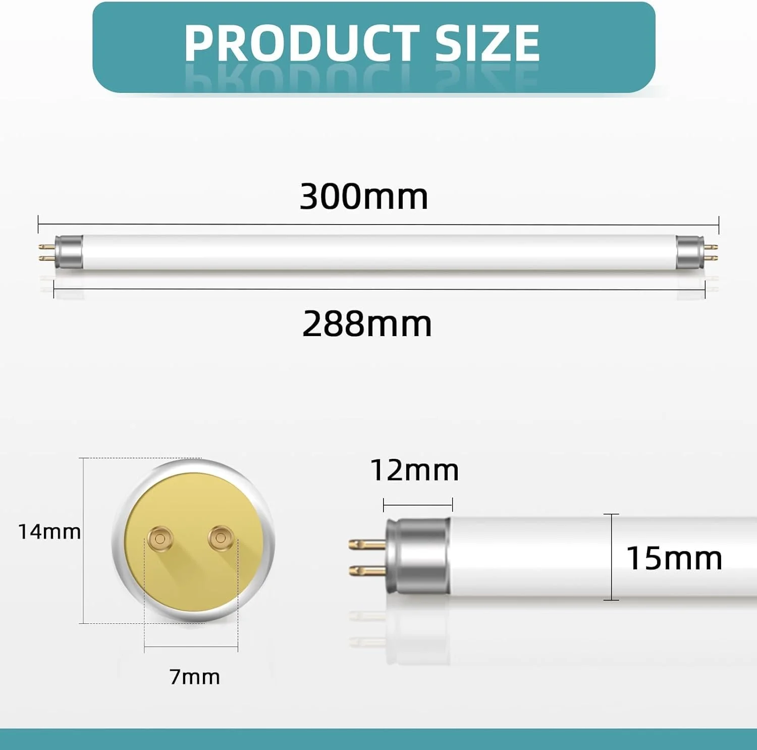 بسته 2 عددی لامپ فلورسنت 8 وات، سایز 300 میلی متر، T5 سفید یخی 4000 کلوین، 560 لومن، پایه G5، چراغ لوله ای با مصرف انرژی پایین، چراغ صرفه جویی در انرژی برای مواقع اضطراری، مناسب برای آشپزخانه، حمام، کابینت