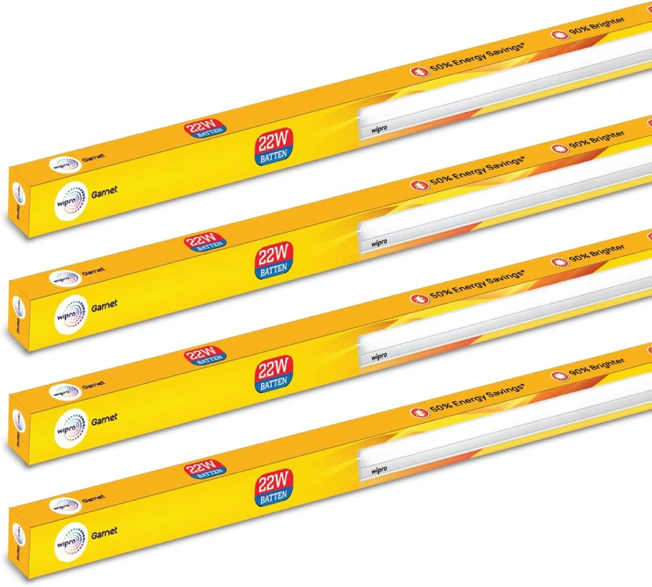 چراغ مهتابی ال ای دی 22 وات Wipro Garnet مناسب اتاق نشیمن و اتاق خواب | چراغ لوله ای روشن و کم مصرف برای خانه | نور روز خنک (6500K) با 2200 لومن | طول 120 سانتی متر، بسته 4 عددی