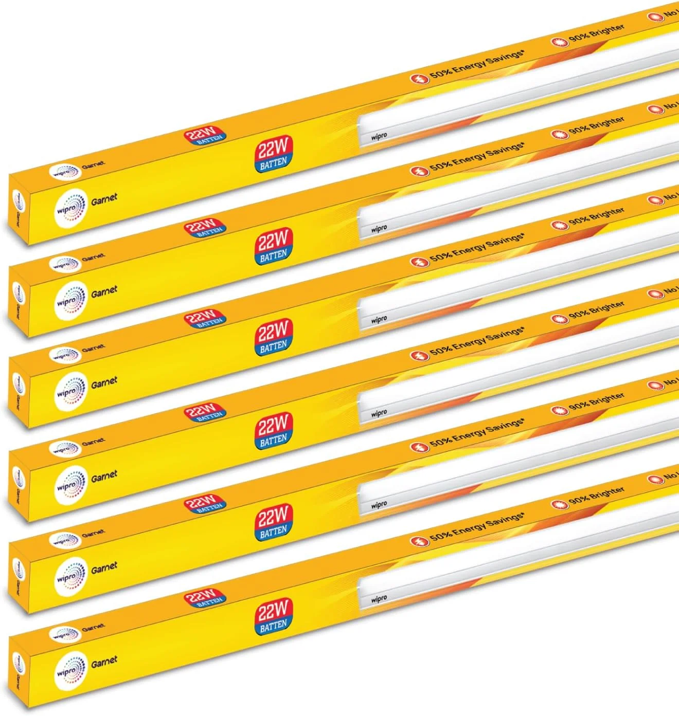 چراغ مهتابی ال ای دی 22 وات Wipro Garnet مناسب اتاق نشیمن و اتاق خواب | مهتابی روشن و کم مصرف برای خانه | نور روز خنک (6500K) با 2200 لومن | طول 4 فوت، بسته 6 عددی