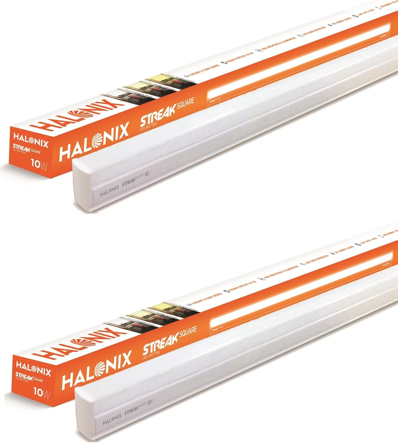 هالونیکس 10 وات سفید 60 سانتی متری مدل Streak مربع LED بسته 2 عددی | چراغ LED لوله ای برای خانه | چراغ LED برای اتاق نشیمن و اتاق خواب | چراغ لوله ای روشن و کم مصرف برای خانه |