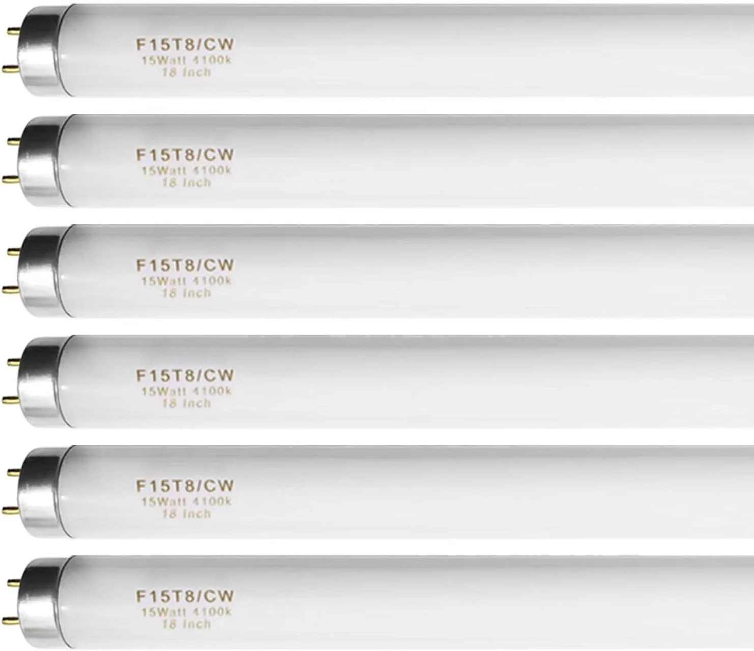 لامپ فلورسنت 15 واتی F15T8/CW با نور سفید سرد، 18 اینچی، سازگار با فیلیپس GE F15T8/SP41، پایه G13، بسته 6 عددی
