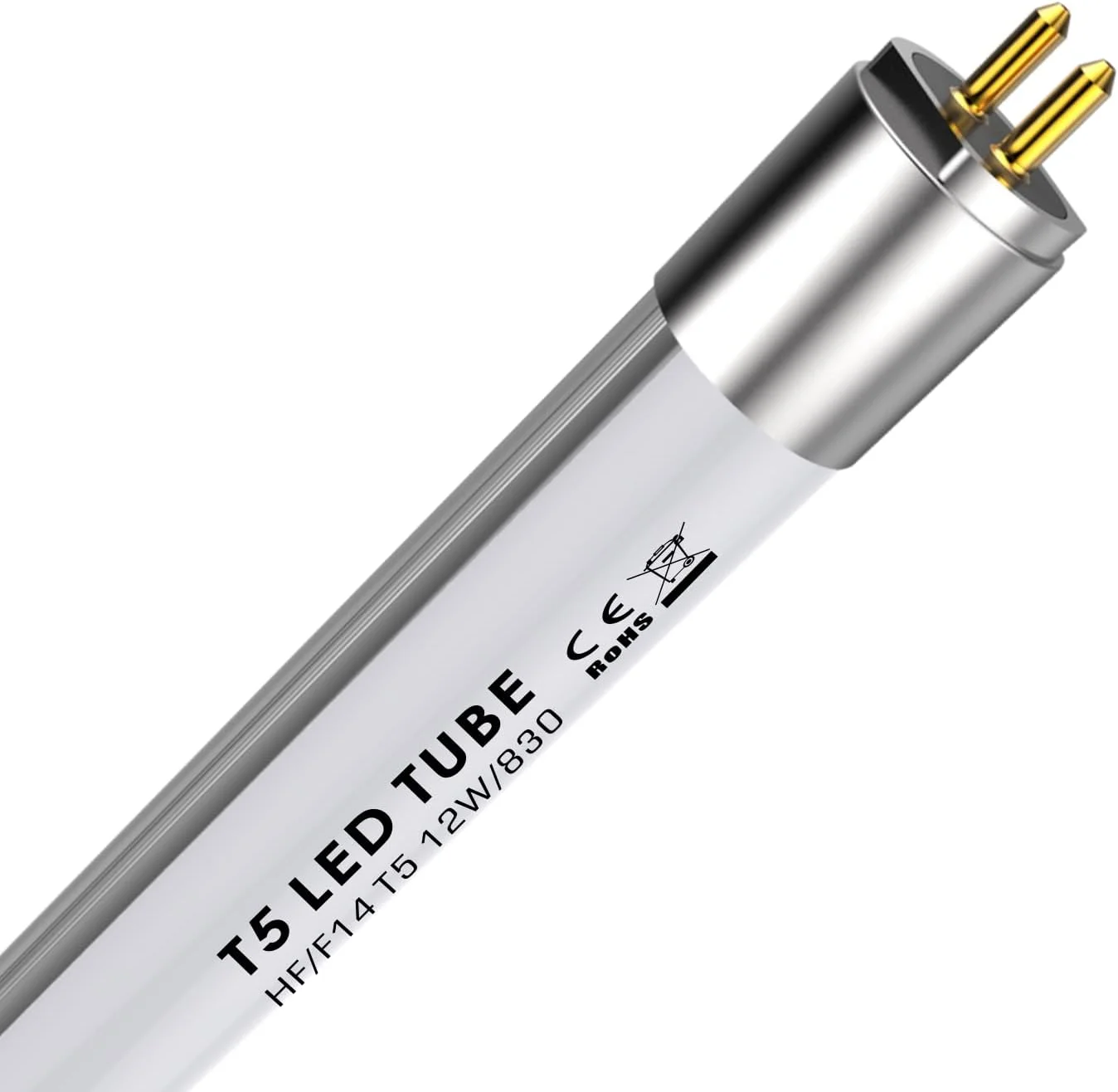 لامپ ال ای دی تیوب T5، 549 میلی متر، جایگزین لامپ های فلورسنت، F14T5، 12 وات، 1550 لومن، 3000 کلوین، 830، سفید گرم، پایه G5، کارکرد با EVG مناسب، 140 درجه، ضد تابش خیره کننده، بسته 1 عددی