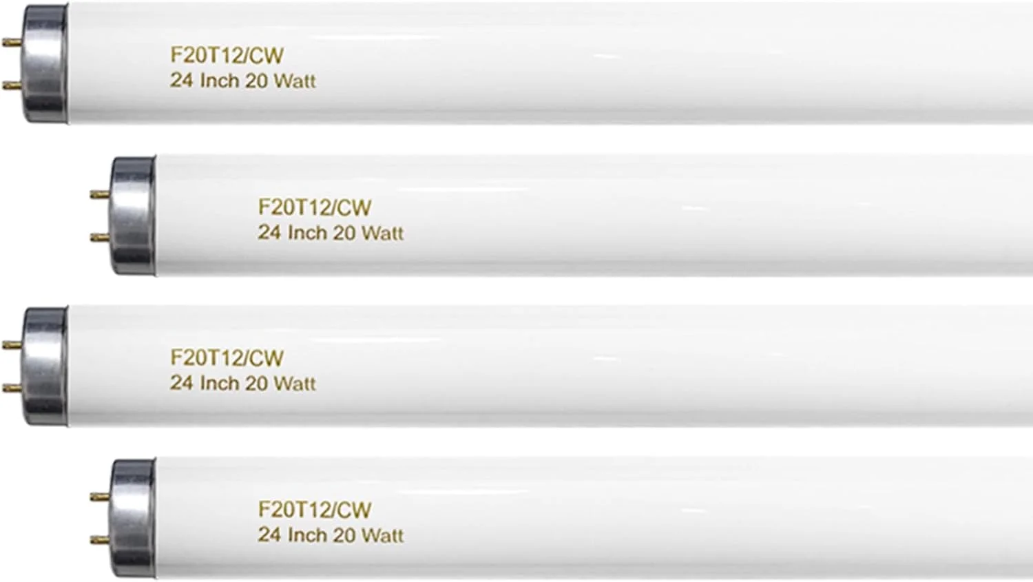 لامپ مهتابی 24 اینچی T12، 20 وات، سفید سرد، F20T12/CW 4100K، جایگزین برای F20T12/CW/ALTO، F20T12/CW/ECO، F20T12/SP41/ECO، پایه G13، 1200 لومن، 4 عدد