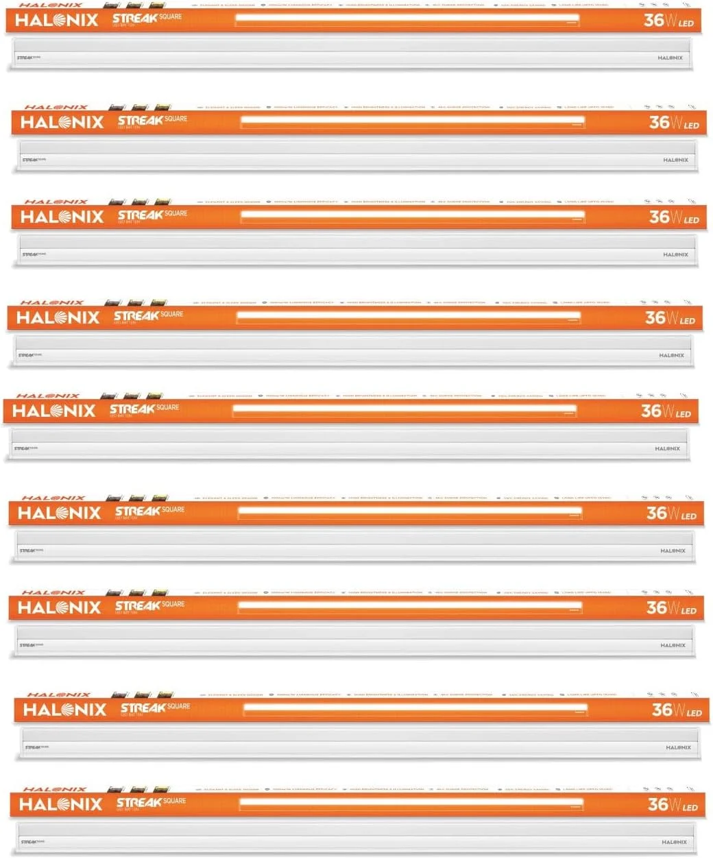چراغ مهتابی ال ای دی 36 وات هالونیکس | چراغ خطی ال ای دی مربعی 4 فوتی مناسب اتاق نشیمن و اتاق خواب | نور سفید یخی، بسته 10 عددی